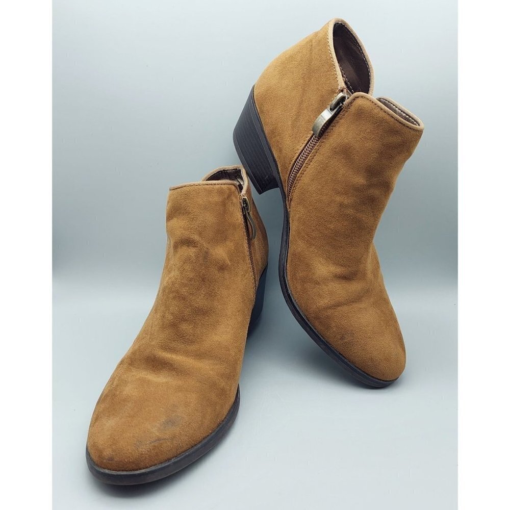 Xappeal Ladies Brown Zip Up Stewart Booties Boots Size 8 Block Heel Faux Suede